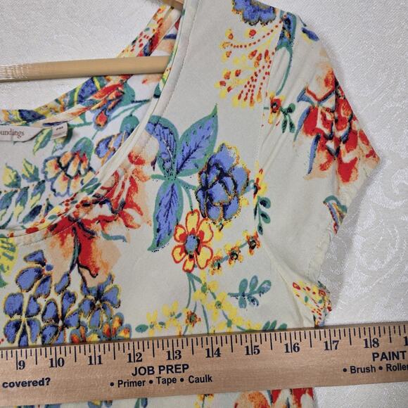 Soft Surroundings Kara Dress sz PM Yellow Multicolor Floral Tiered Boho Peasant - Picture 11 of 14